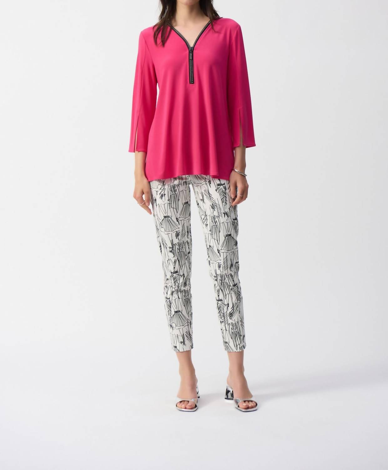 Joseph Ribkoff - Embellished Zip Front Split Sleeve Tunic