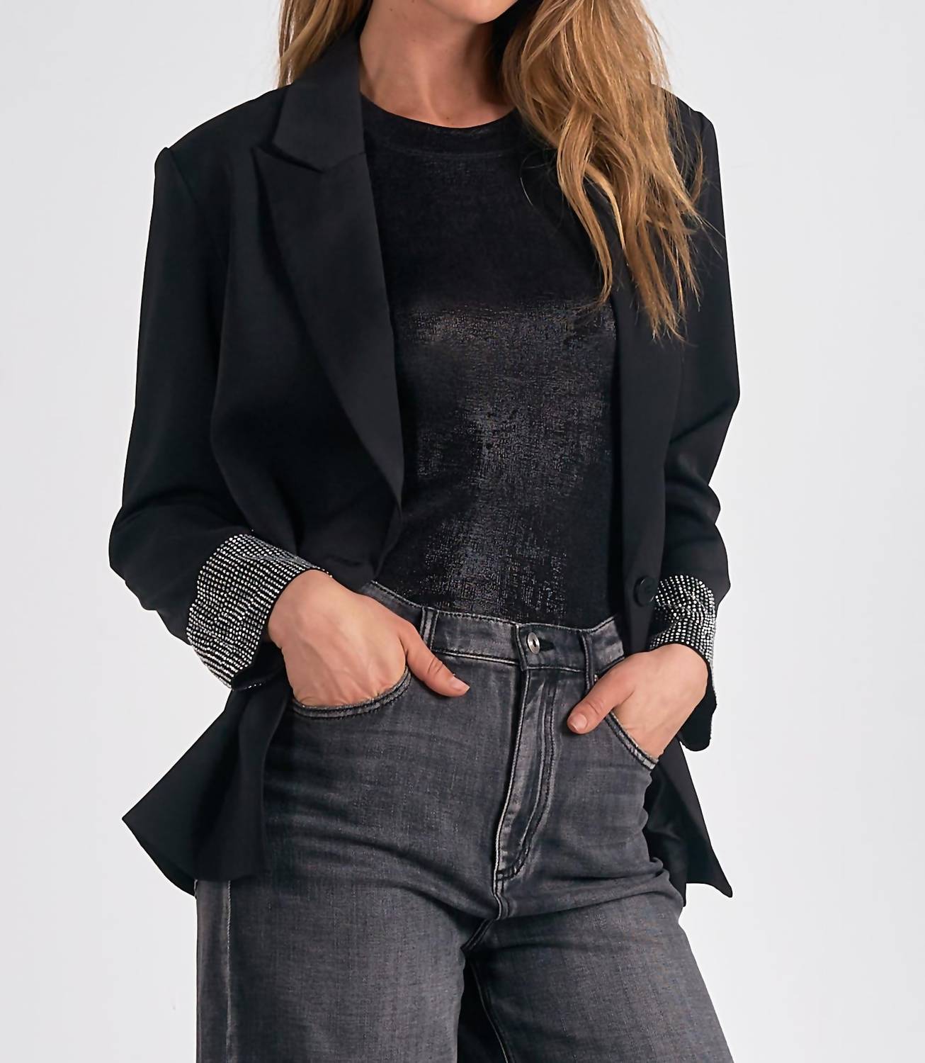 Elan - JACKET WITH RHINESTONE SLEEVE DETAIL