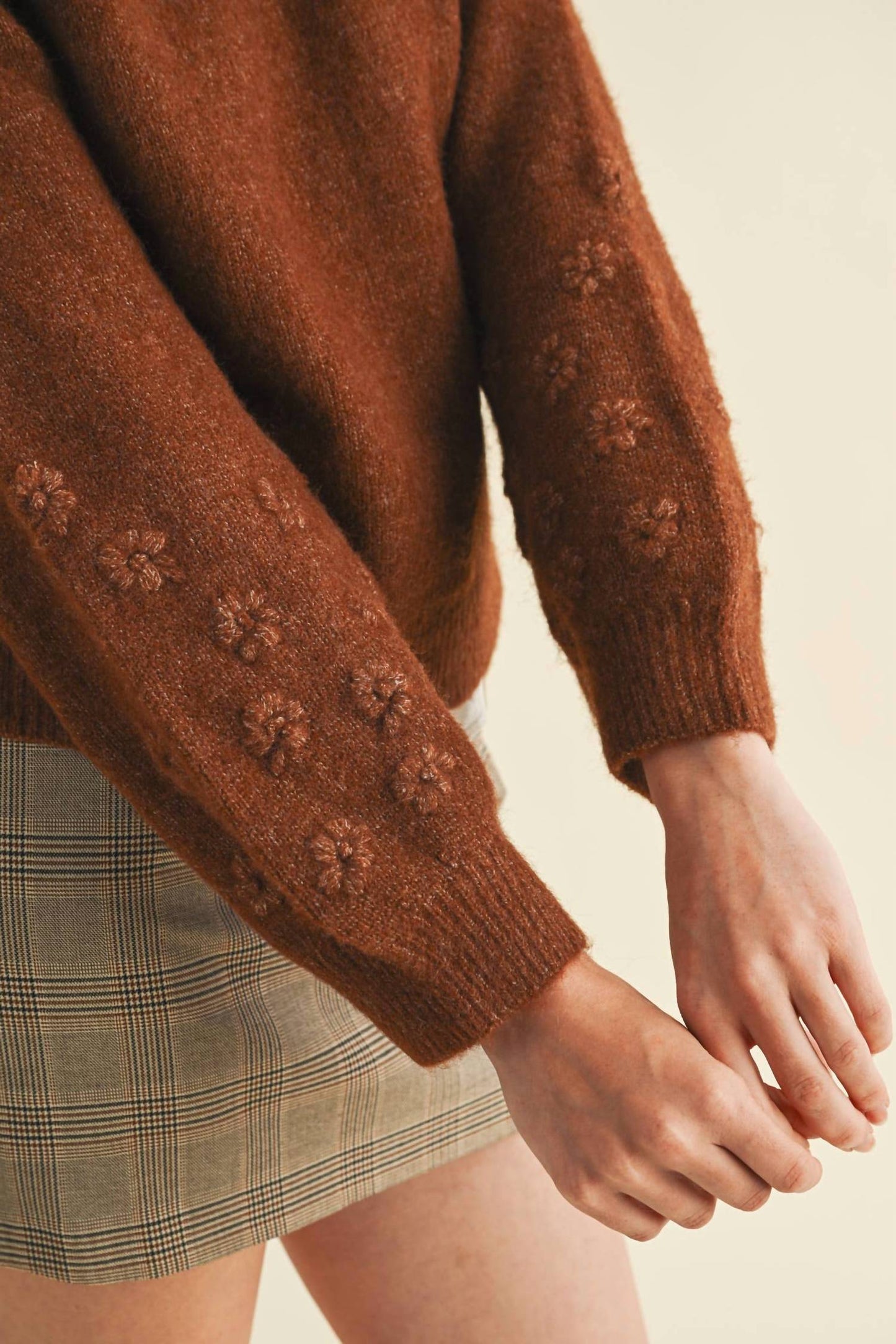 &Merci - Floral Knit Puff Sleeve Sweater