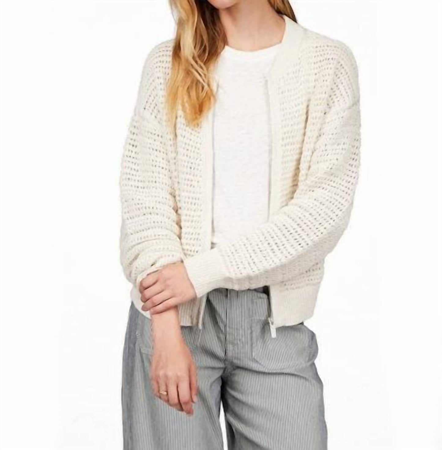 Steve Madden - Open Knit Bomber Jacket Sweater