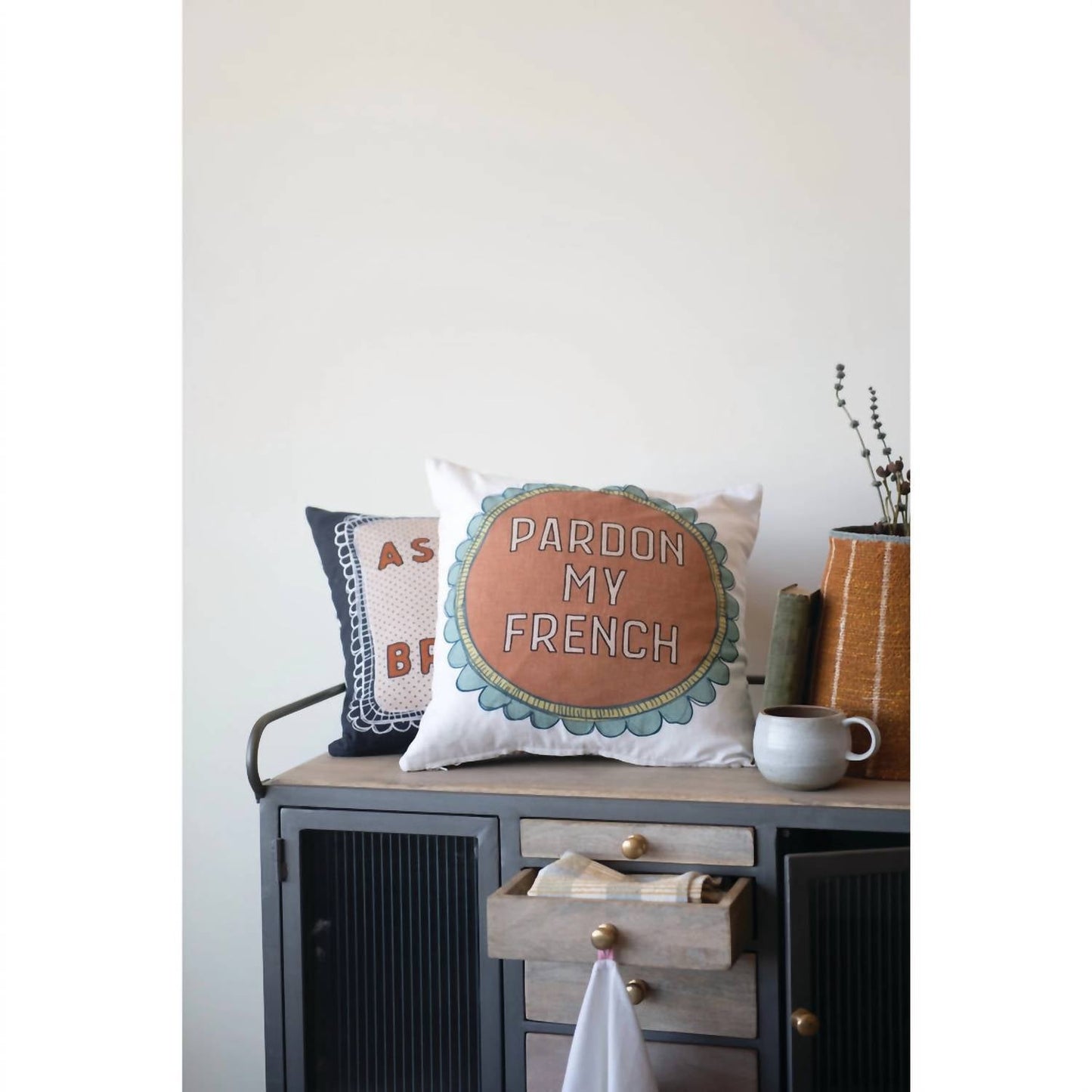 Creative Co-Op - Embroidered Printed Pillow With Saying