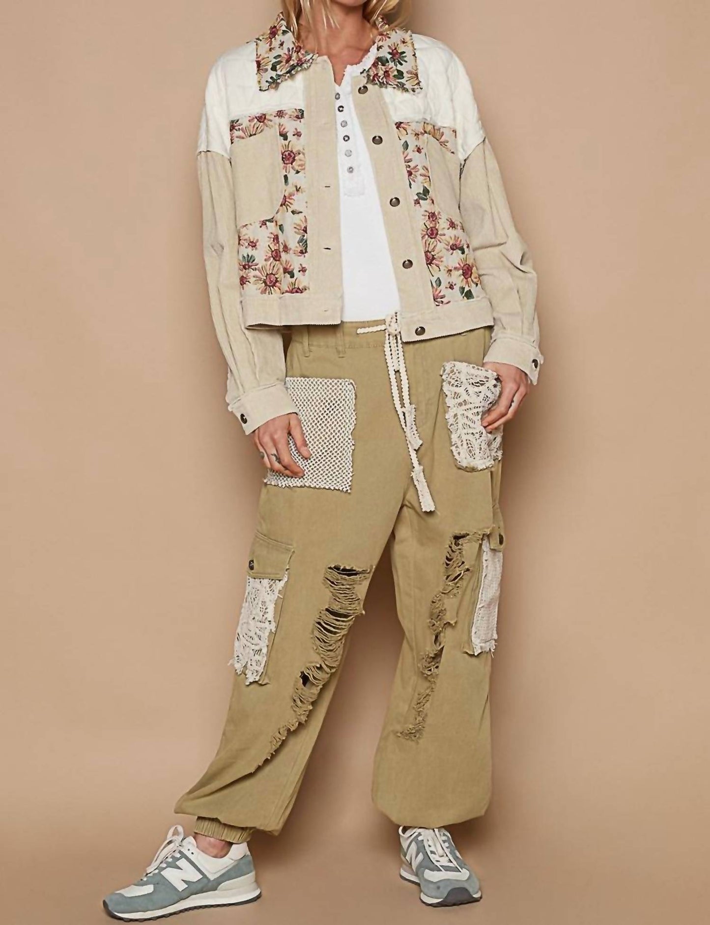 Pol - Contrast Quilt Panel Corduroy Jacquard Jacket