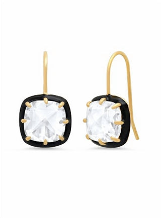 Tai - Women's Square Shaped With Enamel Bezel Earring