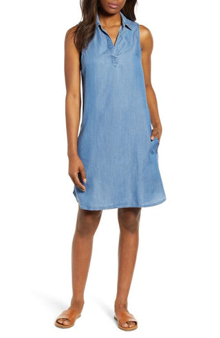 Chambray Shift Dress in Medium Blue