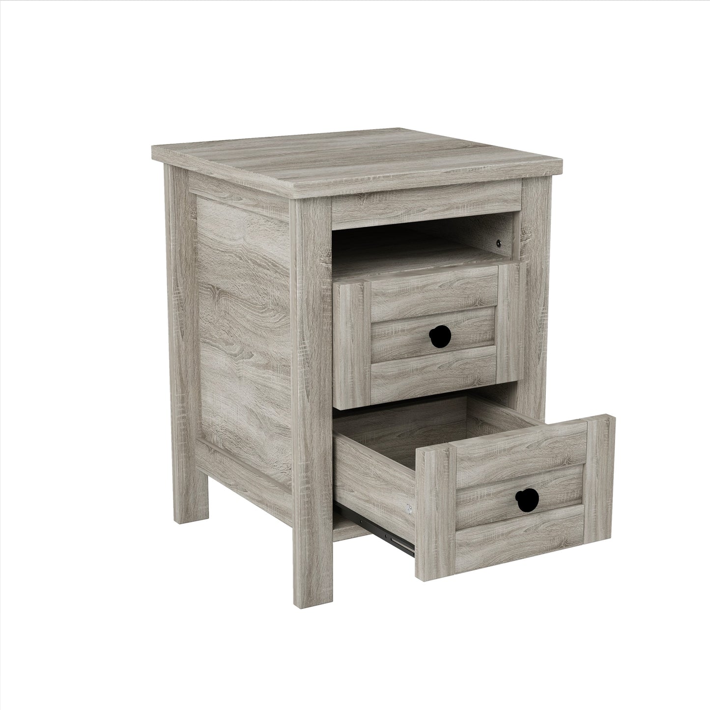 3-Pieces Bedroom Set Queen Size Farmhouse Platform Bed with Storage Headboard and Charging Station