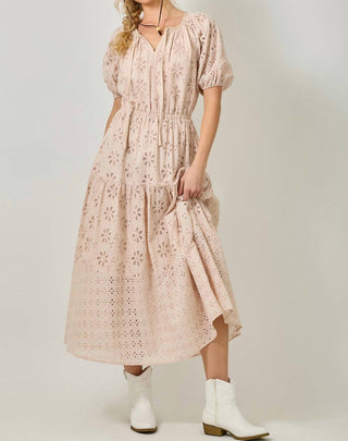 Mystree - Puff Sleeve Tiered Eyelet Dress