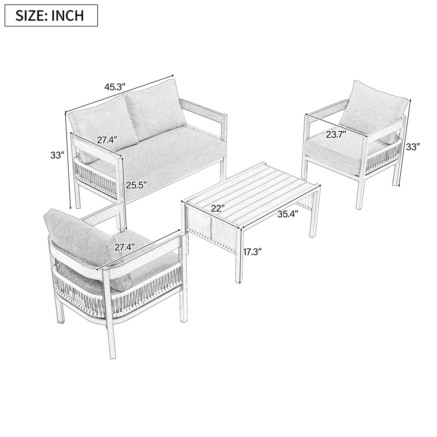 U_Style Multi-person Outdoor Iron Sofa Set with Table