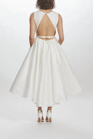 Amsale - Taffeta Boat Neck Open Back Wedding Dress