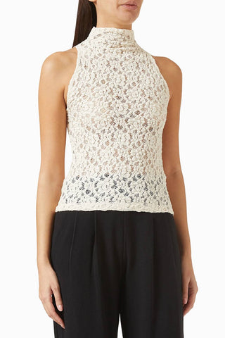 Enza Costa - Puckered Lace Sleeveless Mockneck Top