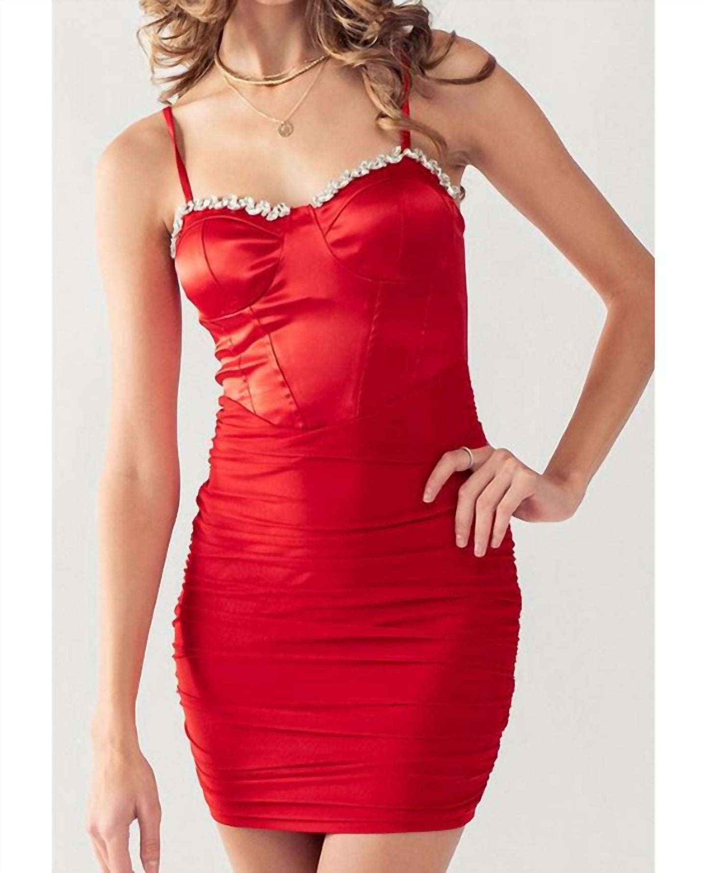 Cason Couture - The Ruby Satin Bustier Bodycon Mini Dres