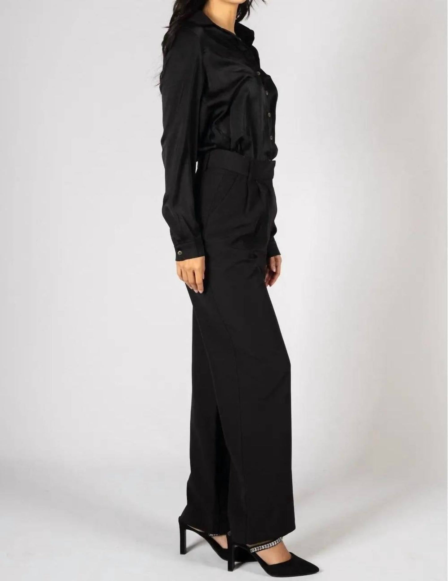 P.Cill - Satin Button Down Blouse With Side Slit
