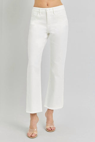 Risen - Tc Mid Rise Crop Straight Fray Hem Pants - White