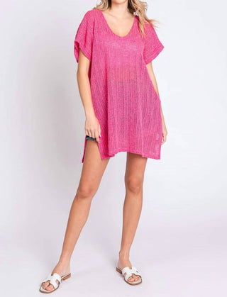 Trendsi - GeeGee Short Sleeve Side Slit Knit Cover Up Dress