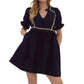Entro - V-neck Puff Sleeve Mini Dress