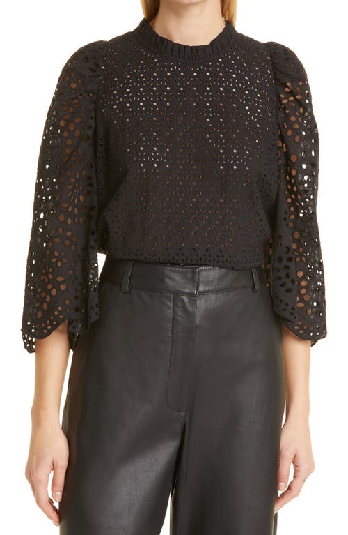 MUNTHE Como Eyelet Organic Cotton Blouse in Black, Size 4 Us
