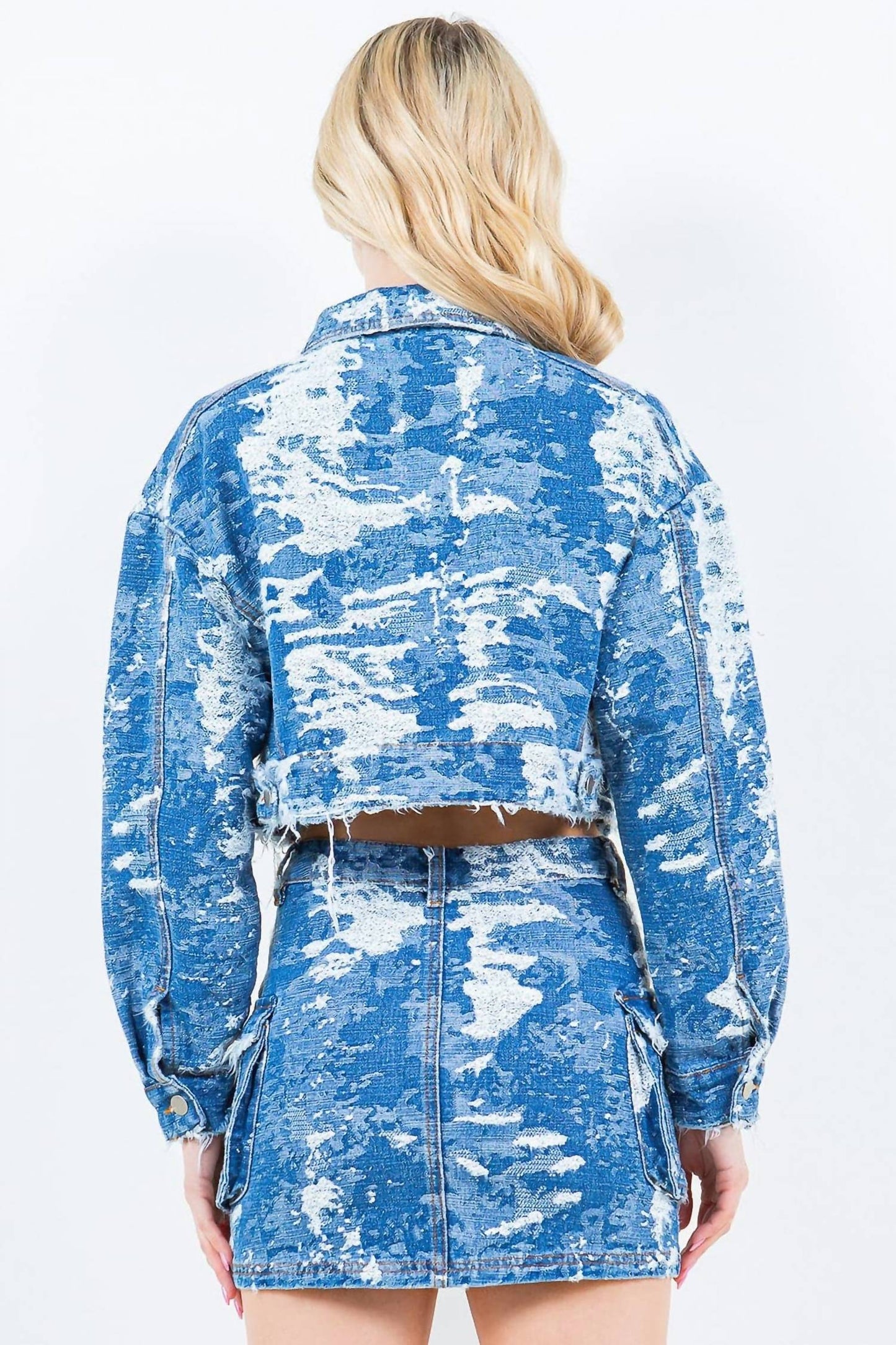 American Bazi - Jacquard Trim Cropped Denim Jacket