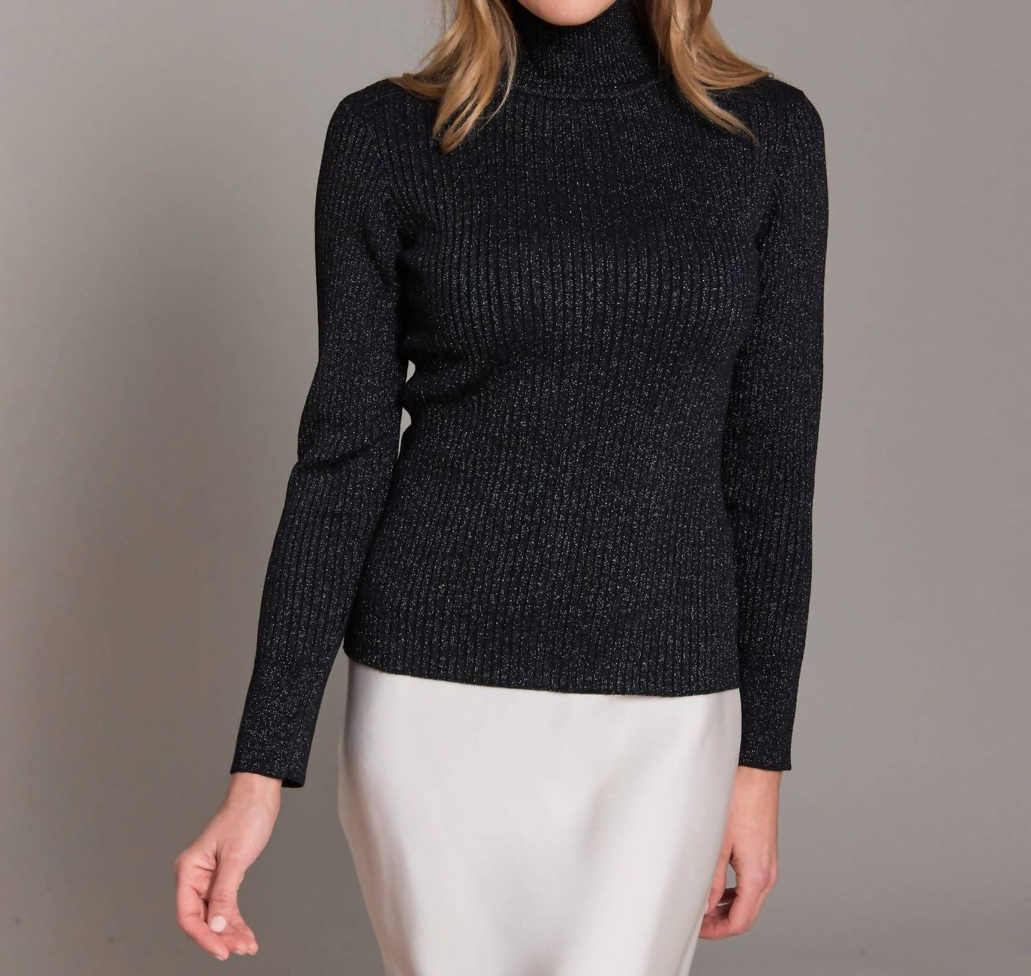 Alashan Cashmere - Fine Marino Mitra Lurex Rib Turtle Neck Top