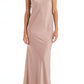 LOVELY Imogen Twist Halter Charmeuse Trumpet Gown in Toasted Sugar, Size Small