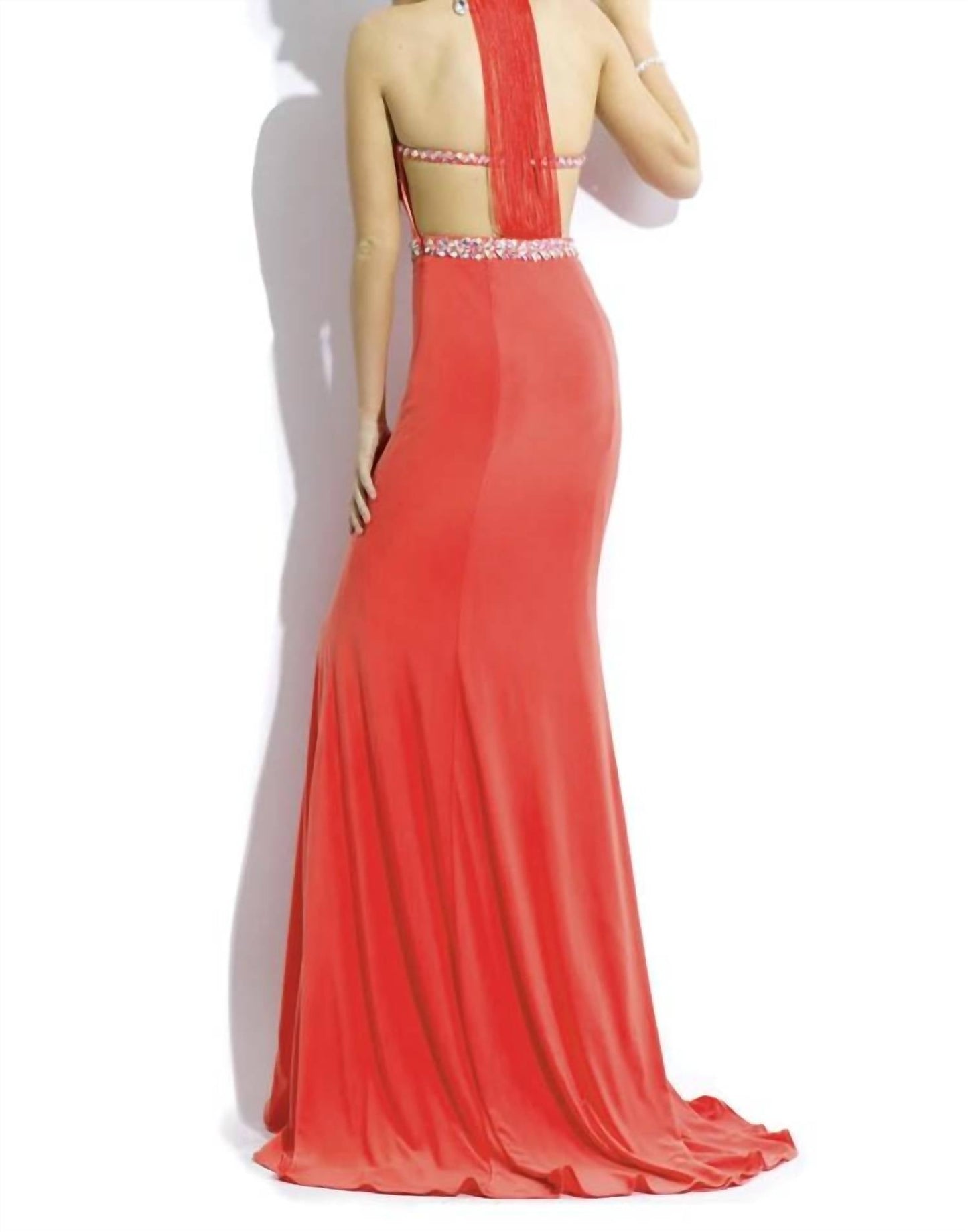 Rachel Allan - Embellished Jersey Gown With Fringe Detail
