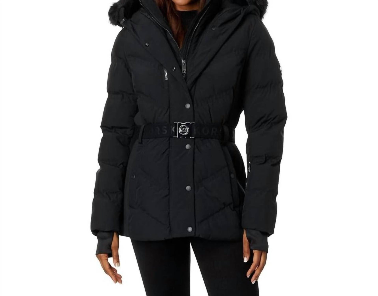 Michael Kors - Belted Down Chevron Scutab Stretch Quilted Jacket