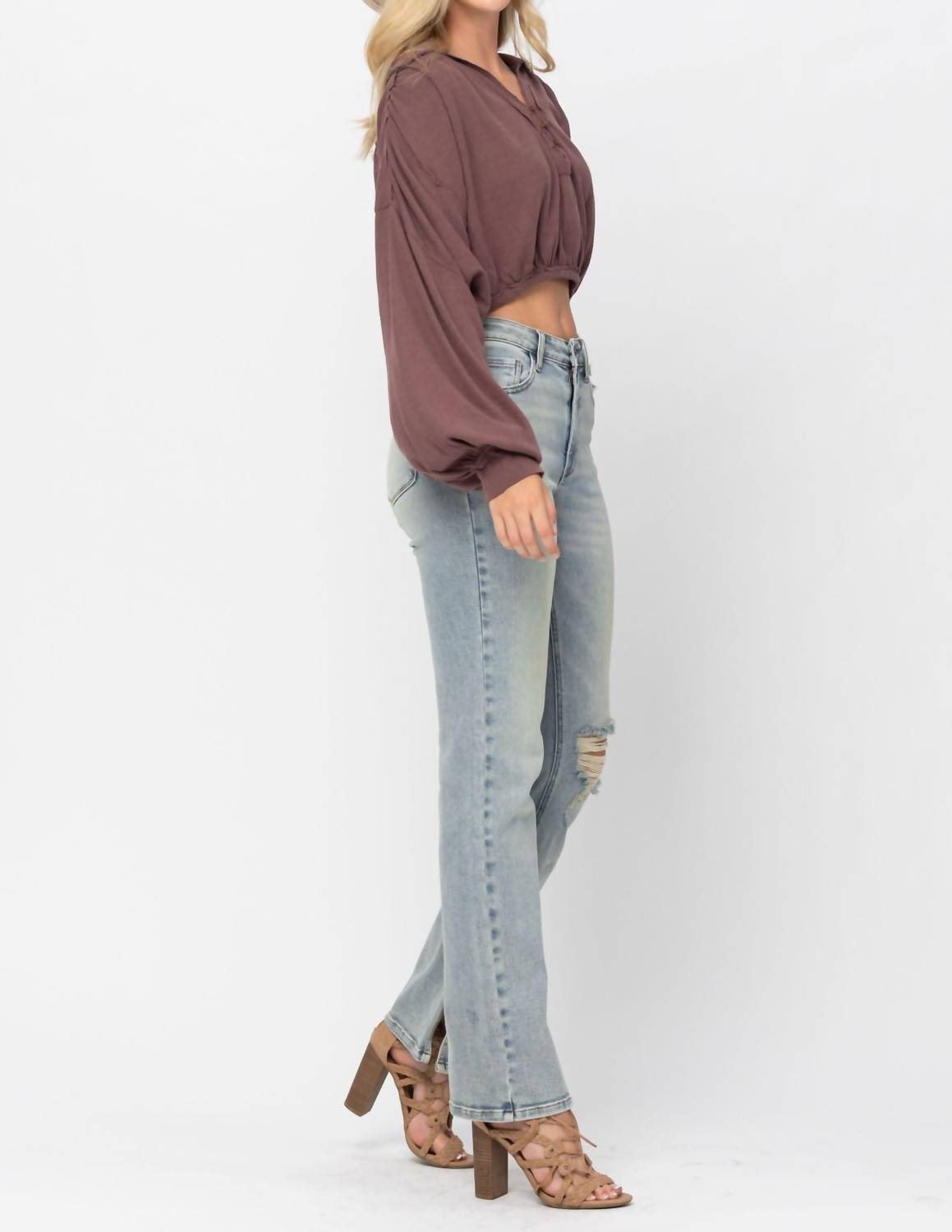 Judy Blue - High Waist Destroyed & Inseam Slit Straight Denim Jeans