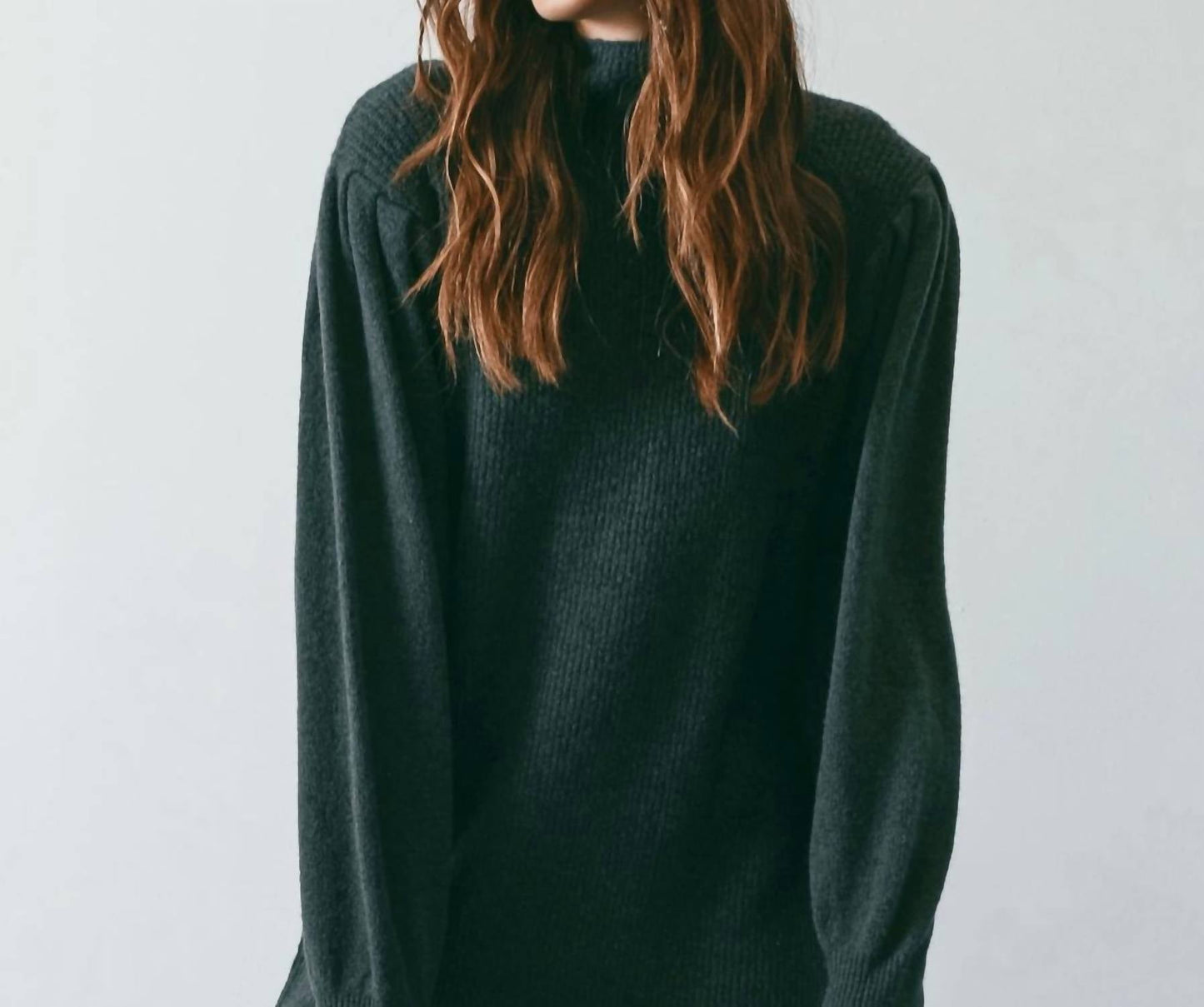 Blu Pepper - Mock Neck Puff Sleeve Sweater Dress