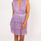 Karlie - Metallic V-neck Tier Belt Mini Dress