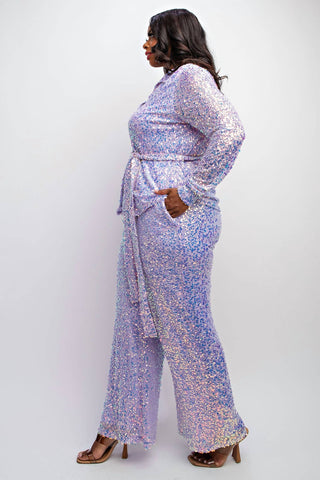 The Curve La - Plus Size Sequins Shirt And Wide-leg Pants Set