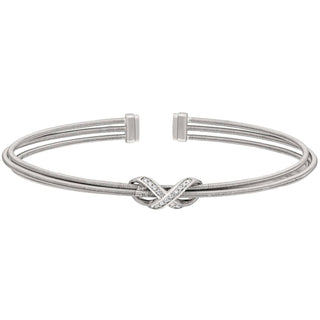 Bella Cavo - Rhodium Three Cable Cuff Bracelet with Rhodium Simulated Diamond Infinity