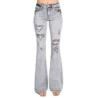 Petra153 - Kelly Mid Rise Stretch Flare Jean With Trouser Hem