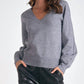 Elan - V-neck Rinestone Sweater Top