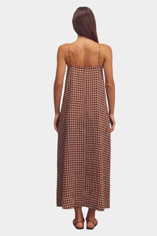 Amente - Front Shirring Gingham Cami Midi Dress