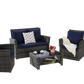 4 Pieces Outdoor Patio Furniture Set with Rattan Chairs and Tempered Glass Table