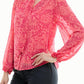 Nicole Miller - Printed Button-down Tie Neck Blouse