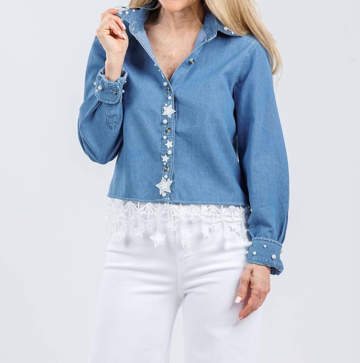 Suzy T - Button Down Stars & Pearls Shirt