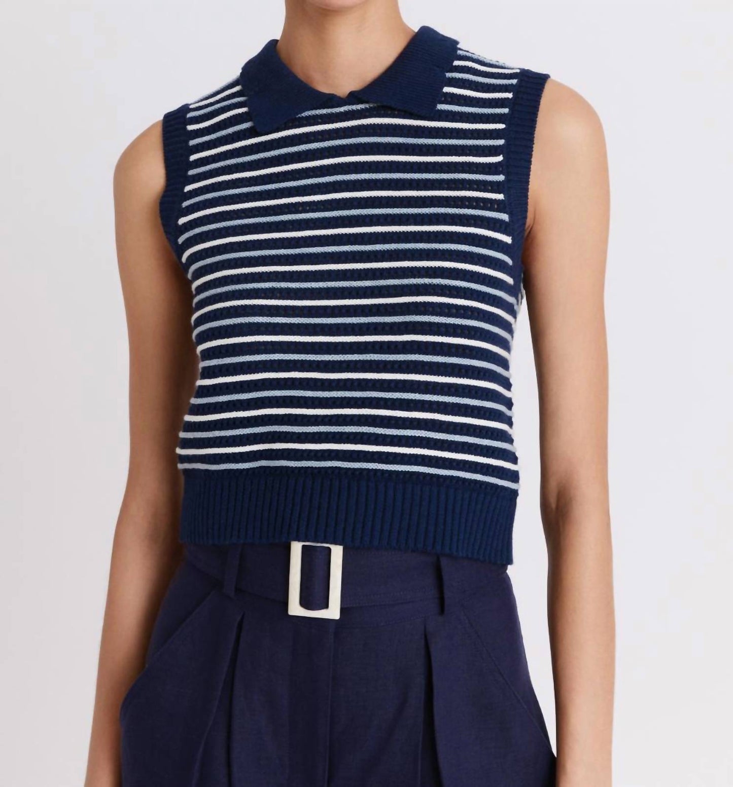 Matthew Bruch - Striped Mesh Collar Tank Top