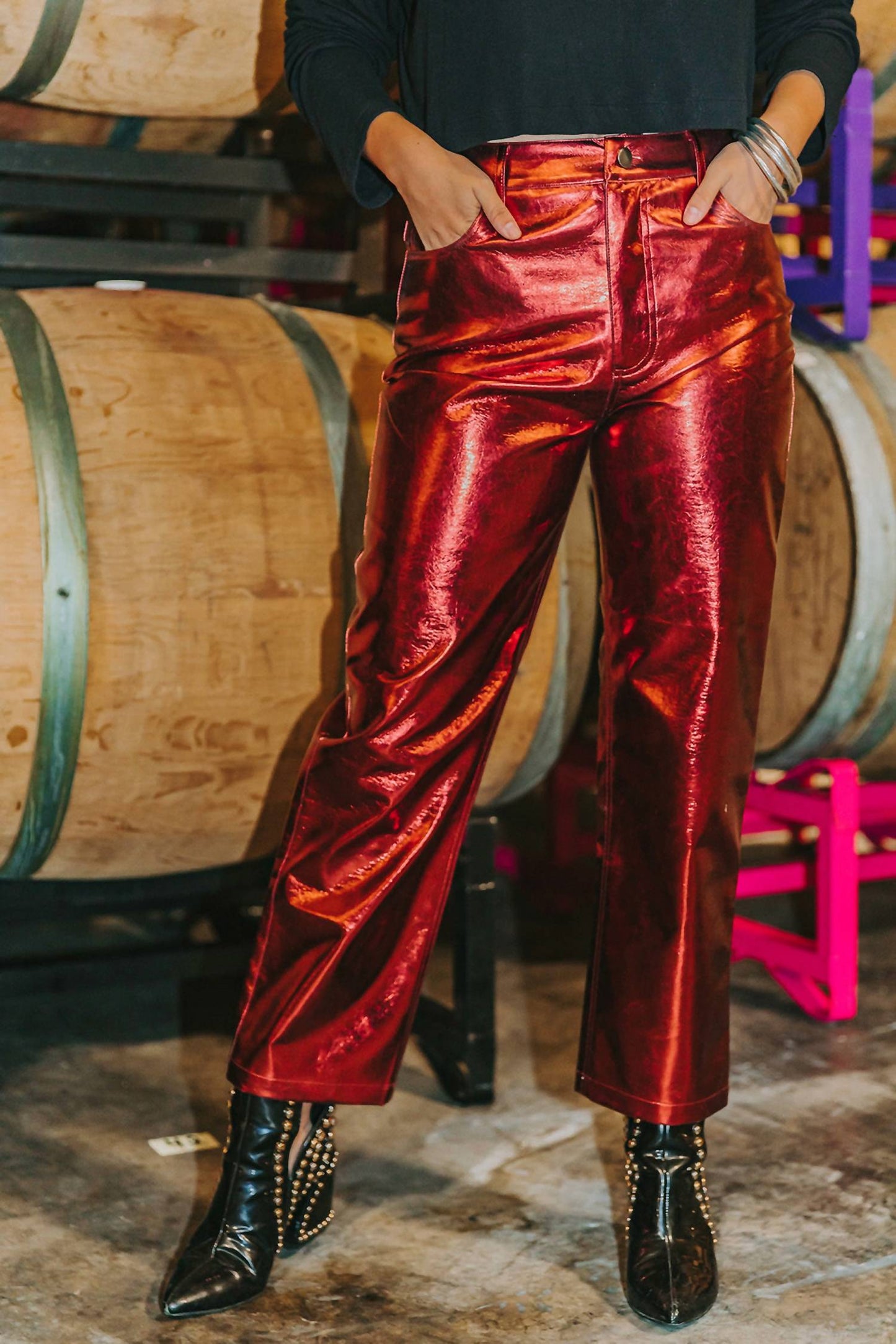 Buddylove - Travolta High-Rise Metallic Pants