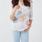 Fdj - Floral Tab Up Three Quarter Sleeve Blouse