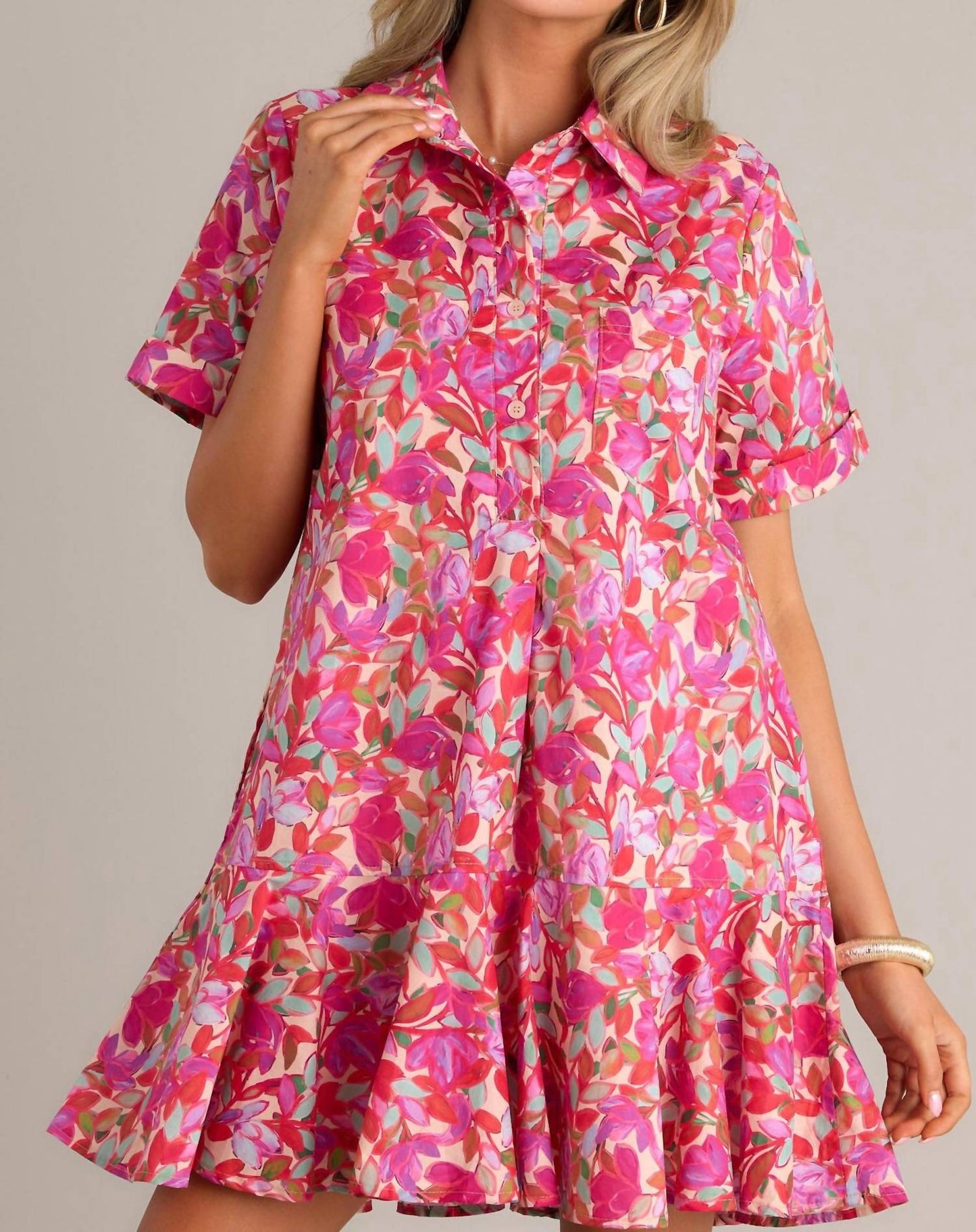Entro - Floral Button Down Short Dress