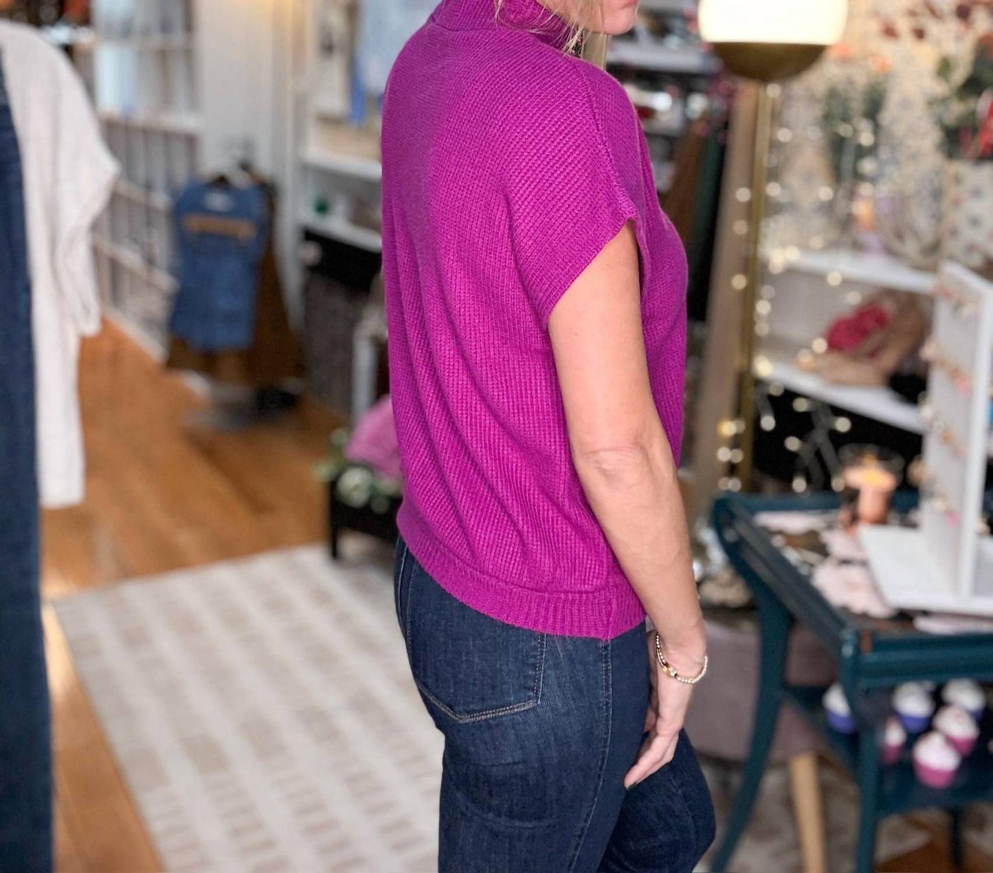 Zenana - Mock Neck Short Sleeve Sweater