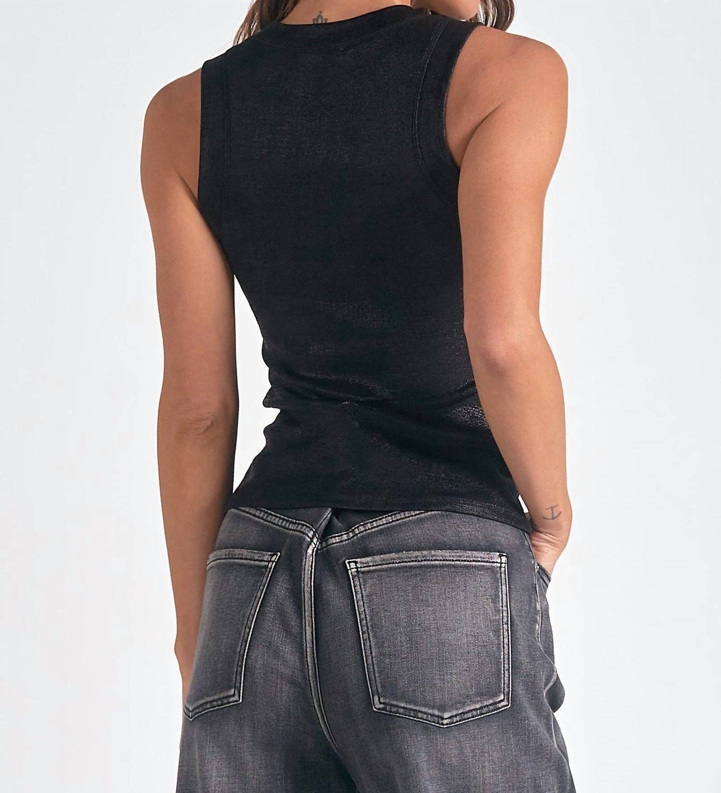 Elan - Metallic Round Neck Tank Top