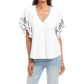 Karen Kane - Embroidered Flutter Sleeve Top