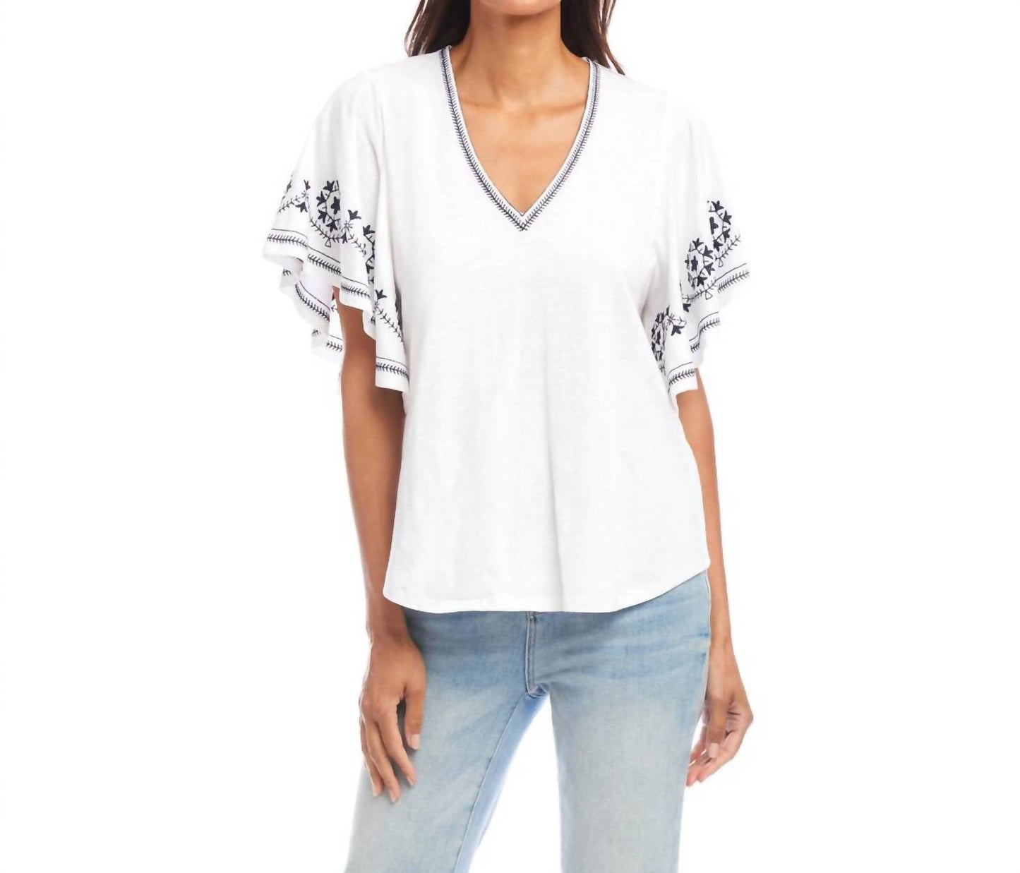 Karen Kane - Embroidered Flutter Sleeve Top