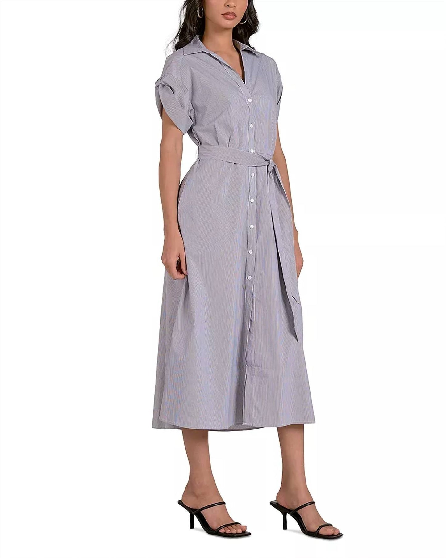 Elan - Collared Striped Midi Dress