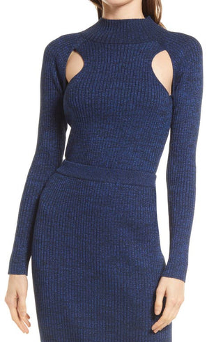 Open Edit Sparkle Cutout Sweater - Navy Blazer