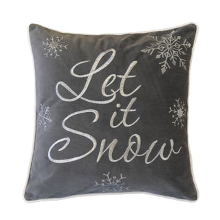 Gray “Let It Snow” Embroidered Pillow – 20x20"