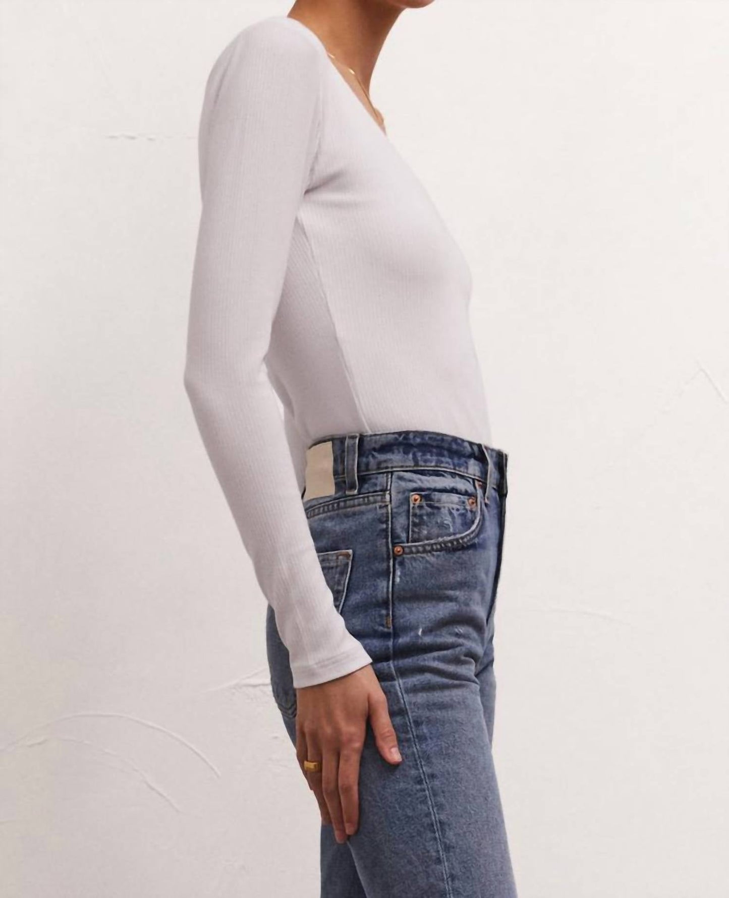Z Supply - ADEN V-NECK RIB LONG SLEEVE TOP