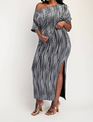 The Curve La - Plus Size Lurex Knit Short Sleeve Top And Skirt Set