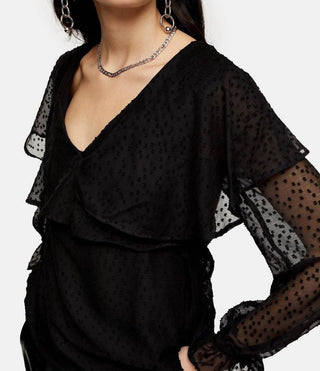 Topshop - Dotted Sheer Chiffon Ruffle Waist Tie Blouse