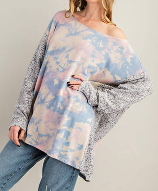 143 Story - Brushed Soft Tie Dye & Cheetah Print Tunic Top